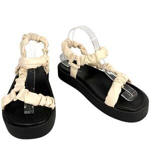 Circus NY Harlene Cream Black Comfort Platform Scrunch Sandals 8